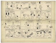 Chic Young Hand-Drawn Blondie Sunday Comic Strip From 1938 -- Dagwood Gets Into Mischief at the Beach